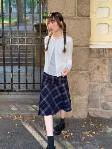 Korean Style Polka Dot Lace Trim Striped 2 In 1 Layered Top - White - View 10