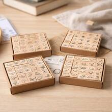 25pcs Wooden Stamp Set With Rubber Pads, Featuring 25 Cute Simple Line Drawing Designs Of Weather, Expressions, Butterflies, Plants, In Ins Style And Vintage Planner Aesthetic, Ideal For Students, Planner Enthusiasts And DIY Crafters - A - View 6