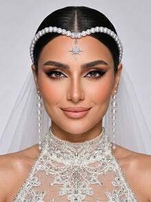 1pc Elegant Faux Pearl Headband, Bridal Accessory For Wedding Dress, Versatile For Daily Wear, Women's Party And Holiday Hair Accessory - Silver - View 4