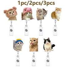 1pc/2pcs/3pcs Acrylic Cat Expression Retractable Rotating Badge Reel Doctor Nurse Keychain ID Holder - Multicolor D - View 11