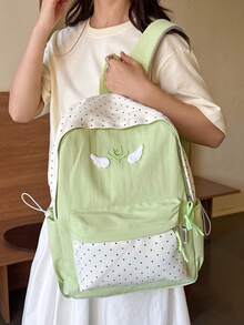 Color Block Polka Dot Angel Wings Backpack, Fresh Girl Campus School Bag, Cute Versatile Teen Backpack - Multicolor - View 10