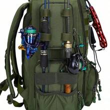Multifunctional Durable Tactical Fishing Backpack With Rod Holder, Large Capacity Multi-Purpose Fishing Gear Storage Bag, Waterproof MOLLE Equipment Bag, Breathable Mesh Back And Shoulder Straps, Side Water Bottle And Pliers Pockets, Suitable For Hiking, Camping, Cycling, Travel - Multicolor - View 6