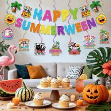 Summerween 派對裝飾橫幅套組，包含 Happy Summer 串旗、懸掛式螺旋夏威夷搞怪萬聖節夏季裝飾，適用熱帶海灘泳池萬聖節派對用品 - 夏日萬聖-A - 查看 4