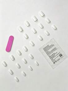 24pcs White Square Short Classic Minimalist French Style Full Coverage Press-On False Nail Tips To Enhance Your Look, Suitable For Parties, Dates And Daily Wear Nails - White - View 3