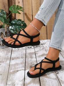 Women's Woven Strap Toe-Clip Beach Style Flat Sandals,Comfortable Casual Sandals Sandals For Women Elegant  Beach Sandals For Women - Black - View 3