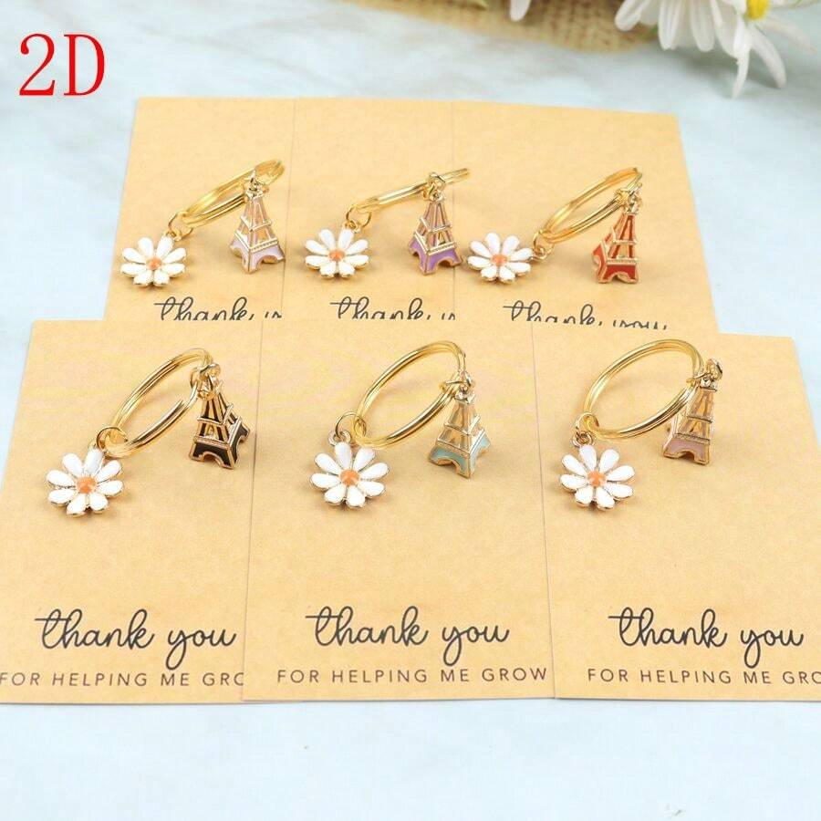 6pcs/12pcs Exquisite Eiffel Tower Keychains With Thank You Cards --- Perfect For Architecture Enthusiasts, Teachers And Best Friends -- Compact And Meaningful; Perfect Gift For Back To School, Birthday, Wedding And Any Occasion - Multicolor - View 1