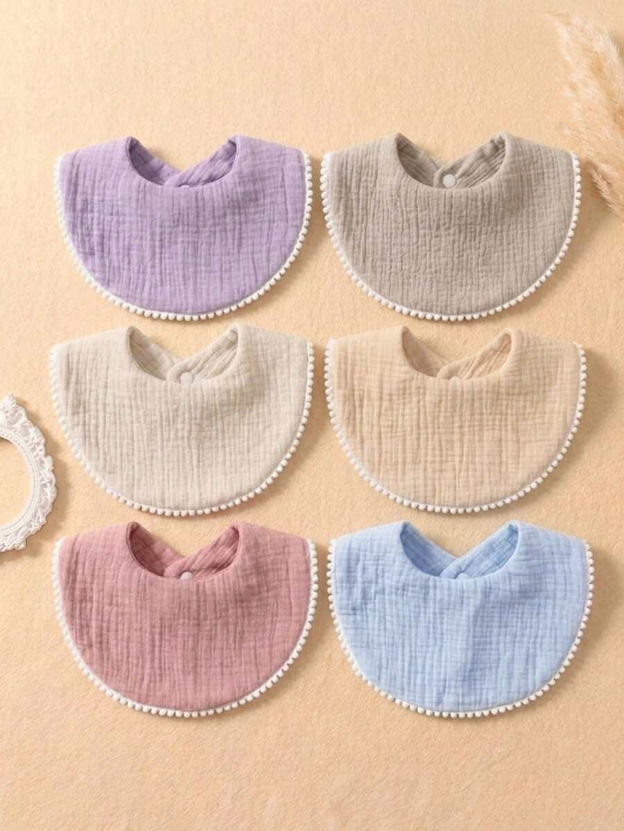 6 Buah Celemek Bayi Baru Lahir Warna Permen dengan Pinggiran Bola Salju yang Lucu, Set Celemek Bayi Lembut dan Ramah Kulit, Cocok untuk Penggunaan Sehari-hari di Semua Musim - MultiWarna - View 1