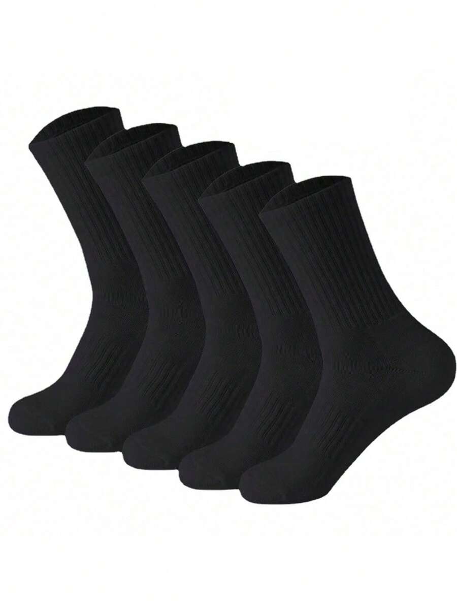 1/5pairs Men's Mid Length Socks - Black - View 1