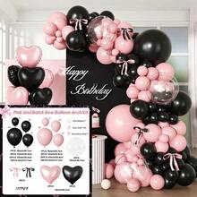 Pink & Black Balloon Arch Kit, Includes 18", 10", 5" Different Size Balloons And Bows, Suitable For Birthday, Wedding, Baby Shower, Bridal Shower And Other Party Decorations - Bow Theme - View 13