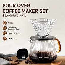 Pour Over Coffee Pot Set, Includes Coffee Scoop, 23.6OZ/700ML Glass Coffee Pot/Server, With Glass Coffee Filter/Brewer, Suitable For Home Or Office Drip Coffee Maker Set, 1-6 Cups - Multicolor - View 2