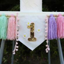 3 pièces Ensemble de décoration d'anniversaire rose, bannière pour chaise haute, couronne d'anniversaire, décoration de fête, accessoires de toile de fond photo pour fête d'anniversaire - 3 pièces couleur - Voir 4