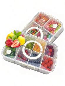 2Pcs Divided Serving Tray With Lid And Handle Divided Snack Box,Portable Snackle Box Snack Containers For Charcuterie, Party,Veggies, Snack, Fruit, Nuts, Candy, Chip, Entertaining, Picnic - Beige - View 1