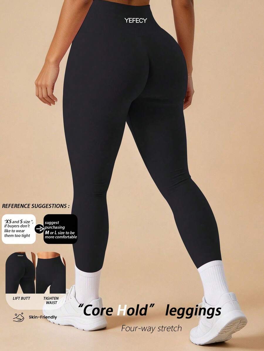 Yefecy Quần legging thể thao nữ không đường may, co giãn, có thiết kế nhún bèo, cạp trung, ôm bụng, nâng đỡ vùng bụng, thích hợp cho yoga và thể thao.