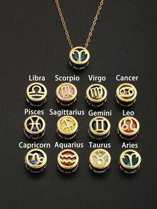 Fashionable, High-End, Shiny, Elegant, Minimalist, 12 Zodiac Signs, Teardrop-Shaped Birthstone Crystal Zirconia Pendant, Gold Stainless Steel Necklace, Collarbone Chain, Suitable For Women's Daily Wear, Can Be Given As A Gift To Family And Friends - Multicolor - View 6