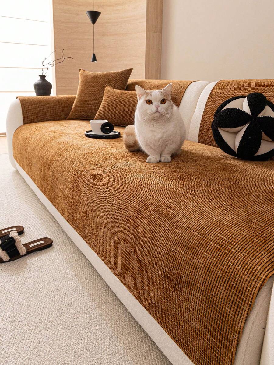 1 pièce Coussin de canapé de couleur unie, housse de canapé antidérapante toutes saisons, protecteur de canapé anti-rayures adapté aux animaux de compagnie, convient pour canapé en L du salon, canapé simple, canapé 2 places, canapé 3 places, canapé 4 places et canapé d'angle (vendu séparément) - Orange - Voir 1