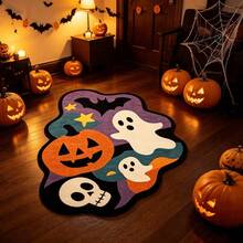 1pc Pumpkin Skull Holiday Rug, Holiday Decor, Suitable For Living Room And Bedroom, Indoor Rug, Gift, Home Decor. Decorative Rug, Bedroom Decor, Small Rug, Rug, Home Decor, Living Room Rug, Living Room Small Rug, Bedroom Rug, Living Room Home Decor, Outdoor Rug, Washable Rug - Multicolor - View 3