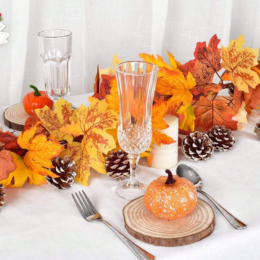 1PC Artificial Maple Leaf Vine For Home Decor, Party Decoration, Wedding Decoration, Dining Table Center Decoration, Living Room Decoration, Autumn Decoration, Valentine's Day, Halloween, Birthday Gifts, Graduation Ceremonies And Other Occasions. - Orange - View 1