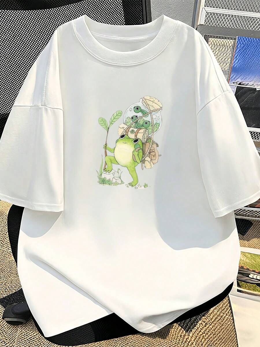 Nueva Camiseta de Manga Corta de Verano: Camiseta Casual con Estampado de Rana Divertida para Mujer, Suave y Cómoda, Ideal para Actividades al Aire Libre y Relajación como una Camiseta Holgada 2026 - Blanco - Ver 1