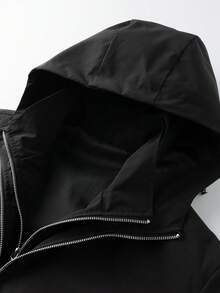 Lightweight Men's Hooded Jacket, Multi-Color Options, Scratch-Resistant Material, Dual Zipper Design, Streetwear Practical Style, Suitable For Daily Use And Commuting, Casual Yet Fashionable - Black - View 5
