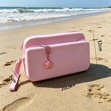 1 pieza Bolsa de maquillaje de viaje con correa de muñeca con colgante de estrella, bolsa de tocador de silicona de doble capa, funda multifuncional impermeable para teléfono, bolso esencial de viaje, bolsa de vacaciones en la playa, organizador de almacenamiento de artículos de tocador diario unisex, bolsa con cremallera para billetera, bolsa pequeña para suministros de piscina y ducha de verano - Multicolor - Ver 6