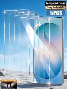 5片裝高畫質透明鋼化玻璃螢幕保護貼，相容 Galaxy S26 S25 S24/ 17 16/Honor/ 15T/Poco/Note 15，全螢幕覆蓋 9H 硬度防指紋 - 無色 - 查看 59