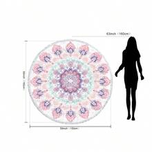 1件波希米亞曼陀羅圖案加大號沙灘巾，圓形沙灘毯，居家裝飾，適用於海灘、游泳池、露營與旅行，極致舒適 - 彩色 - 查看 5