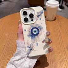 1pc TPU Material Soft Evil Eye Pattern Phone Case Compatible With IPhone 17 Pro Max/17/16 Pro Max/15/13/12/11/ S20 FE/A15/S24/A55/ Note 11/Note 12/Note 13 Pro Full Coverage Anti-Drop Soft Shell Protective Cover - White - View 4