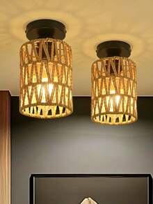 1pc Handmade Woven Paper Rope Rattan Lampshade E27 Pendant Light Shade For B&B Cafe Decor Atmosphere - Semicircle - View 9