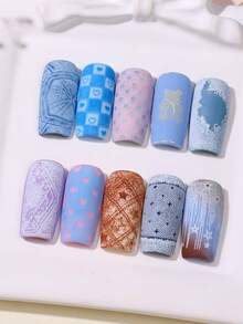 1件 Y2K 牛仔圖案美甲印花板，星星與愛心牛仔美甲 DIY 模板，可重複使用不鏽鋼印花工具，美甲沙龍 DIY 美甲工具，美甲配件 - 銀色 - 查看 4