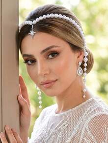 1pc Elegant Faux Pearl Headband, Bridal Accessory For Wedding Dress, Versatile For Daily Wear, Women's Party And Holiday Hair Accessory - Silver - View 2