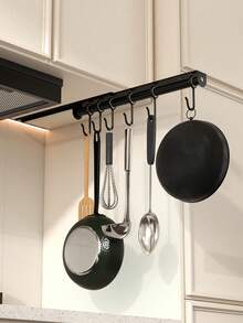 1 pieza Estante de ganchos moderno para gabinete - Estante de ganchos de almacenamiento de cocina montado en la pared de fácil instalación, ganchos de cocina, estante colgante multifuncional, estante de almacenamiento de utensilios de cocina para el hogar - Perchero - Ver 1