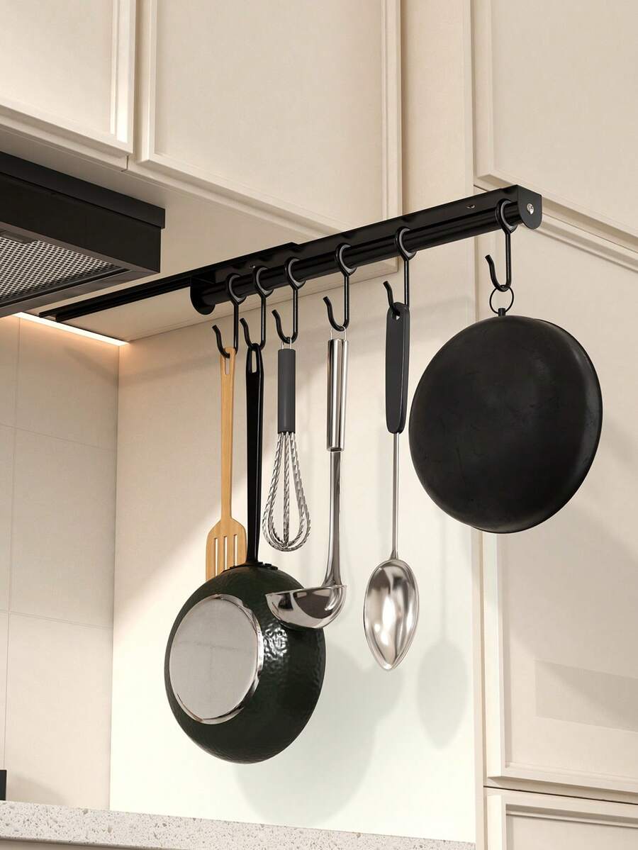 1 pieza Estante de ganchos moderno para gabinete - Estante de ganchos de almacenamiento de cocina montado en la pared de fácil instalación, ganchos de cocina, estante colgante multifuncional, estante de almacenamiento de utensilios de cocina para el hogar - Perchero - Ver 1