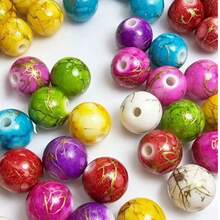 200pcs/50pcs Acrylic Beads, 0.39In Colorful Gold Thread Faux Porcelain Round Beads, Durable And Fade-Resistant, Perfect For DIY Earrings And Other Jewelry Crafts Accessories - Mixed-color Gold Wire Beads - View 1