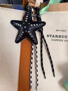 JRESSIAL Colgante de bolso de cuerda trenzada hecho a mano con estrella de cinco puntas estilo punk, accesorio de llavero de moda casual, colgante para llaves de coche, colgante de estilo cool para pantalones - Negro - Ver 3