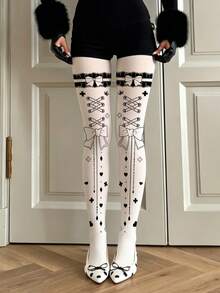 1 Pair Plus Size Bow With Strap Tights Sexy Unique Cute Style For Daily Date Spring Fall Party Halloween - Multicolor - View 2