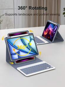 360度旋轉無線藍牙鍵盤保護殼，適用 iPad A16 11代/10代/9代/8代/7代 10.2 吋、Air 10.9 吋/11 吋 (150mAh 電池)，TPU 翻蓋 PU 皮革材質，淺灰紫色 - 淺灰紫 - 查看 3