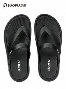 luofu Women's Thick Sole Anti-Slip Soft Elastic Flip Flops Fashion Minimalist Height-Increasing Sandals Summer Beach Slippers EVA Non-Slip Sandals - Black - View 6