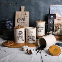 Myrothcane 3Pcs Vintage Cream Metal Canister Set With Bamboo Lids, Coffee Sugar Tea Printed Airtight Storage Jars, Farmhouse Kitchen Counter Dry Food Container Organizer - White - View 8