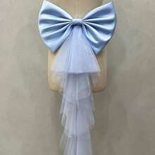 1pc White Satin Oversized Bow Backpiece Accessory, Asymmetrical Mesh Ribbon Waist Decor,Summer,Beach,Wedding - Multicolor - View 8