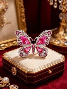 1 Stück glitzernde rosa Schmetterlings-Brosche, Blumenschmuck für Damen, stilvolle Nadel für Alltag & Bankett-Veranstaltungen - Verschiedenfarbig - Übersicht 10