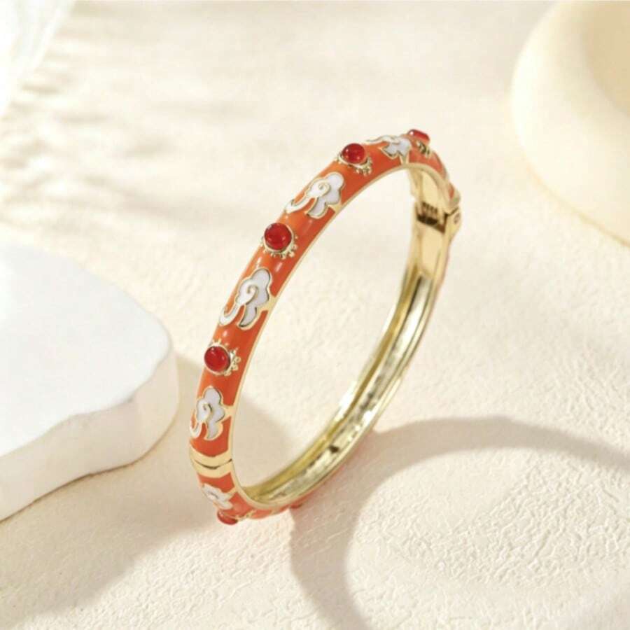 1pc Color Enamel Bangle, Solid Tone Cuff Bracelet, All-Match Ornament For Ladies - Fancy Bracelets - View 1