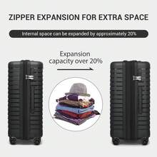 Carry On Suitcase Small 20 Inch Cabin Luggage Medium 24 Inch Large 28 Inch Ribbed PP Hardshell Expandable TSA Lock Cup Holder 3 Piece Luggage Set - Black - View 4