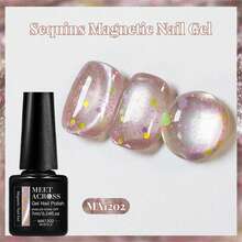 MEET ACROSS 1 pieza 7ml Esmalte de uñas de gel con lentejuelas efecto ojo de gato, lentejuelas de cristal de colores con purpurina magnética UV gel semipermanente removible con remojo UV LED para uñas de verano, arte de uñas DIY para el hogar y salón, suministros de uñas - Rosa - Ver 4