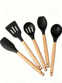 5/12/14/36pcs Kitchen Cooking Utensils Set,Non-Stick Silicone Cooking Kitchen Utensils Spatula Set With Holder, Wooden Handle Silicone Kitchen Gadgets Utensil Set - Multicolor - View 15
