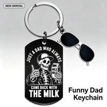 Funny Skeleton Dad Keychain, Slogan "Just A Dad Who Always Brings Milk Home", Paired With Mini Fashion Glasses Pendant Cool Father's Day Birthday Gift, Suitable For Father, Husband Gift, Vintage Gothic Style Skeleton Milk Print Tag Pendant, Men's Backpack, Car Keychain - Halloween Keychain - View 4