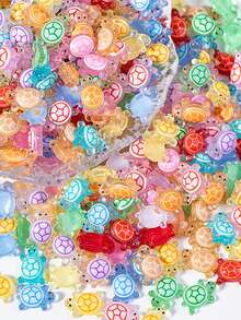 30pcs 8*12mm Colorful 3D Mini Turtle Resin Flat Bottom Rhinestone Decor DIY Craft Supplies, Jewelry Accessories, School Supplies For Summer - Multicolor - View 1