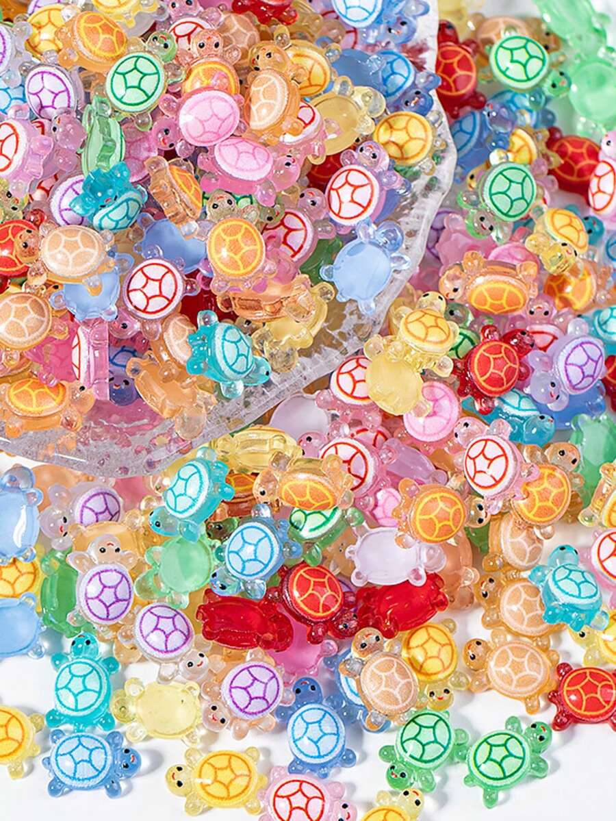 30pcs 8*12mm Colorful 3D Mini Turtle Resin Flat Bottom Rhinestone Decor DIY Craft Supplies, Jewelry Accessories, School Supplies For Summer - Multicolor - View 1