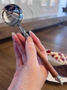 1pc Wood Grain Handle Stainless Steel Round Head Long Handle Spoon, Household Rice Spoon, Soup Spoon, Tea Spoon, Dessert Spoon - View 4