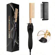 Electric Hair Straightening Comb - Portable, Travel-Friendly, Anti-Scald Straightener With Ceramic Heating - Dual-Function Styling Brush (For Curling & Straightening) - Suitable For Wet Or Dry Hair And Wigs - Unisex Design - Black - View 9