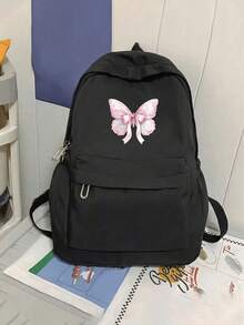 Minimalist Solid Color Butterfly/Cat Pattern Multi-Function Large Capacity Student Backpack/School Bag - Multicolor - View 13